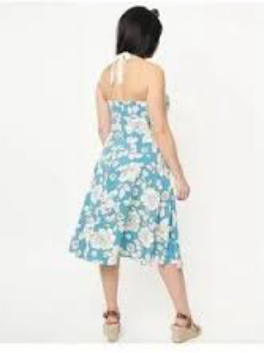 Unique Vintage Blue & White Floral Bouquet Swing Dress size L / 10-12 - Picture 3 of 6